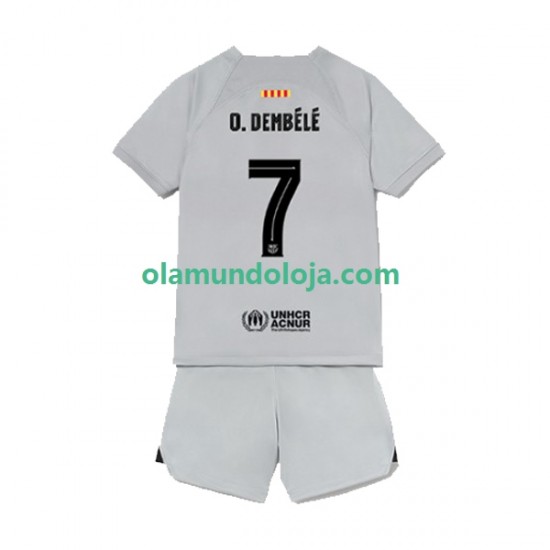 Camisola FC Barcelona Ousmane Dembele 7 Criança Equipamento Terceiro 2022-2023 Manga Curta